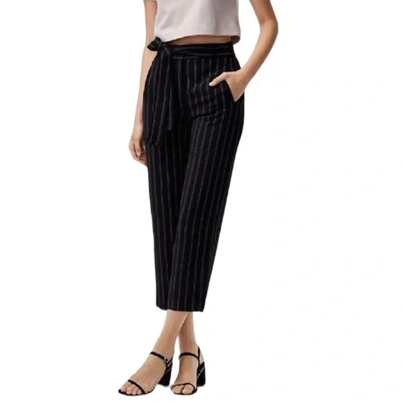 SOLD - Wilfred Aritzia Tie-Front Black Oak Pinstripe Jallade Trouser Pant Size 4 - Picture 2 of 16